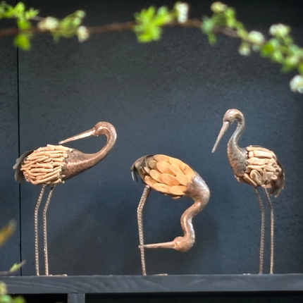 Ancient Crane Statue Set Decorative Sculpture