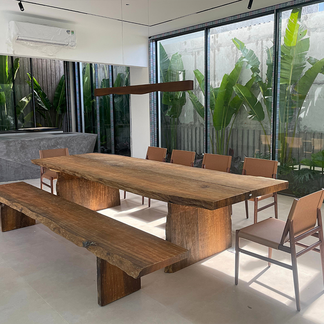 Natural Solid Wood Dining Table D320 x W90 cm BA142