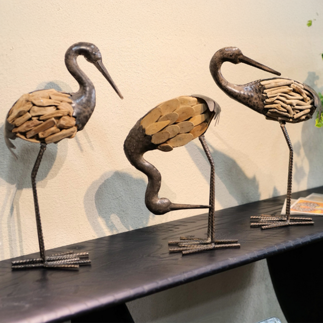Ancient Crane Statue Set Decorative Sculpture
