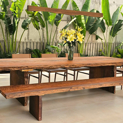 Natural Solid Wood Dining Table D320 x W90 cm BA142