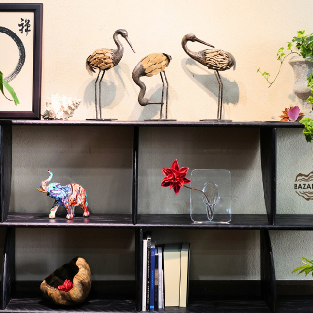 Ancient Crane Statue Set Decorative Sculpture