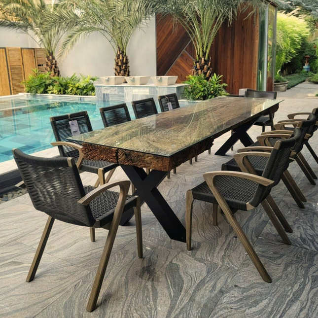 Rustic Outdoor Driftwood Wood Dining Table – Natural Outdoor Zen Furniture | BA119