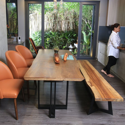 Natural Solid Wood Dining Table D200 x W80 cm BA122