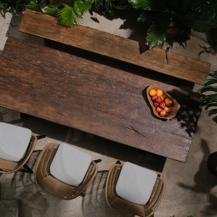 Natural Outdoor Wood Dining Table – Rustic Solid Wood Outdoor Bench Set | BA144