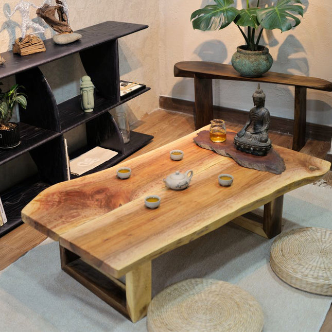 Natural Solid Wood Tea Table  – Minimal Zen Coffee Table for Living and Tea Room