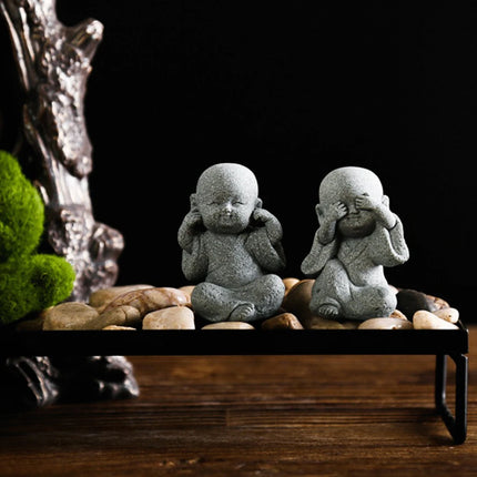 Baby Buddha Small Monks Miniature Tea Tray Statue Art Sculpture Decor Gift Hear See Speak No Evil Figurine Fengshui Ornament