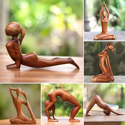 Yoga Girl Wood Carving Wooden Yoga Meditation Statue Handmade Wood Carving Yoga Pose Yoga Girl Home Decoration