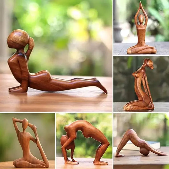 Yoga Girl Wood Carving Wooden Yoga Meditation Statue Handmade Wood Carving Yoga Pose Yoga Girl Home Decoration