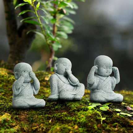 Baby Buddha Small Monks Miniature Tea Tray Statue Art Sculpture Decor Gift Hear See Speak No Evil Figurine Fengshui Ornament