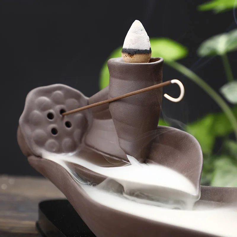 Clay Leaf Backflow Incense Burner And Stick Holder