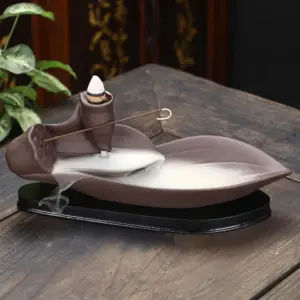 Clay Leaf Backflow Incense Burner And Stick Holder