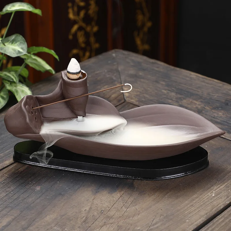 Clay Leaf Backflow Incense Burner And Stick Holder