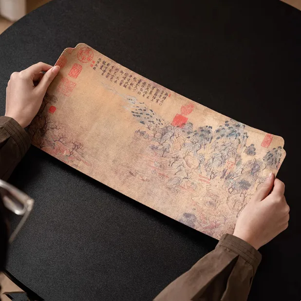 Double Sided Linen Tea Mat With Peach Blossom Print