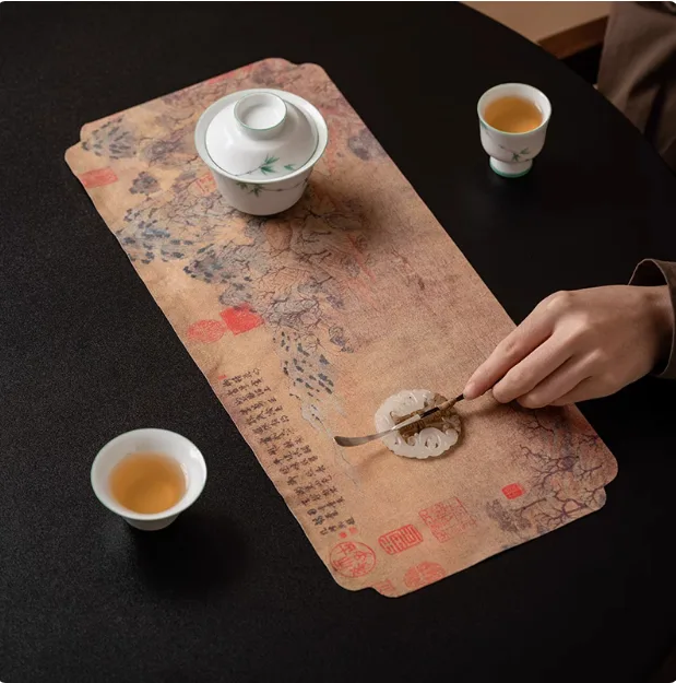 Double Sided Linen Tea Mat With Peach Blossom Print