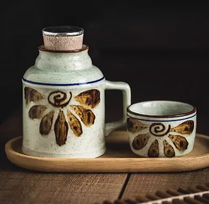Japanese Style Ceramic Pot And Cup Set Hand Painted