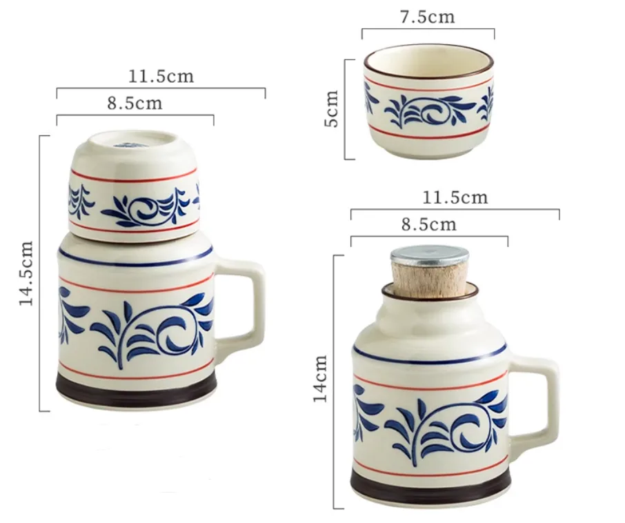 Japanese Style Ceramic Pot And Cup Set Hand Painted
