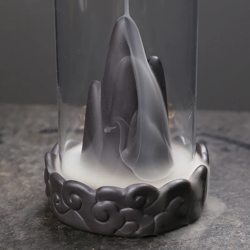 Mountain Backflow Incense Burner With Glass Shade
