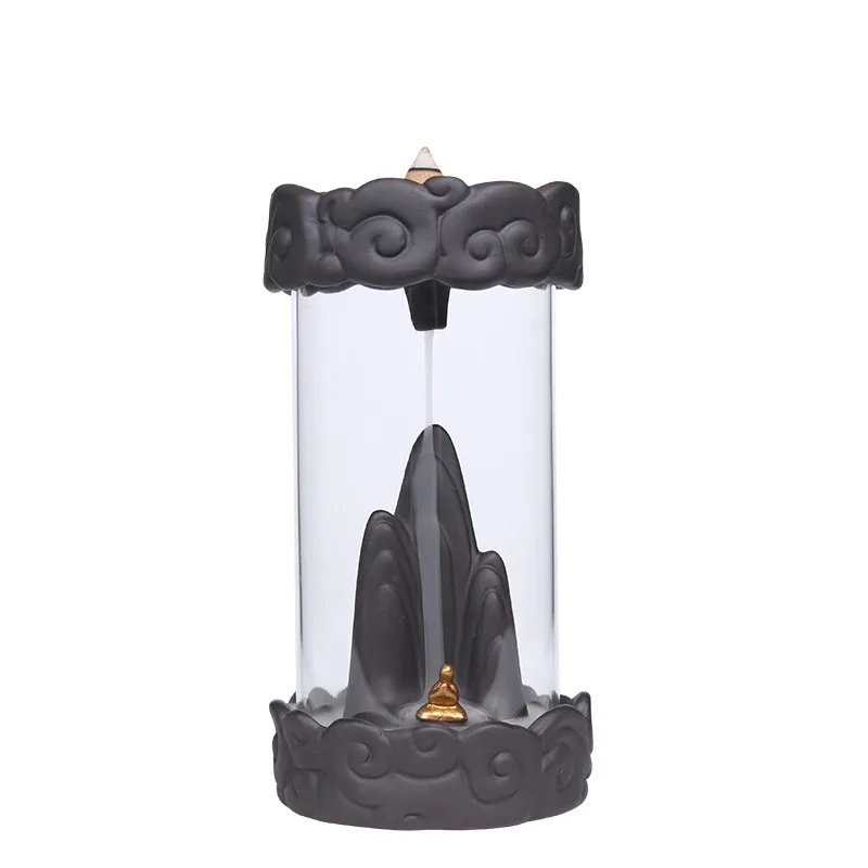 Mountain Backflow Incense Burner With Glass Shade