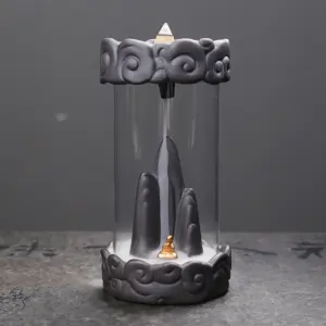 Mountain Backflow Incense Burner With Glass Shade