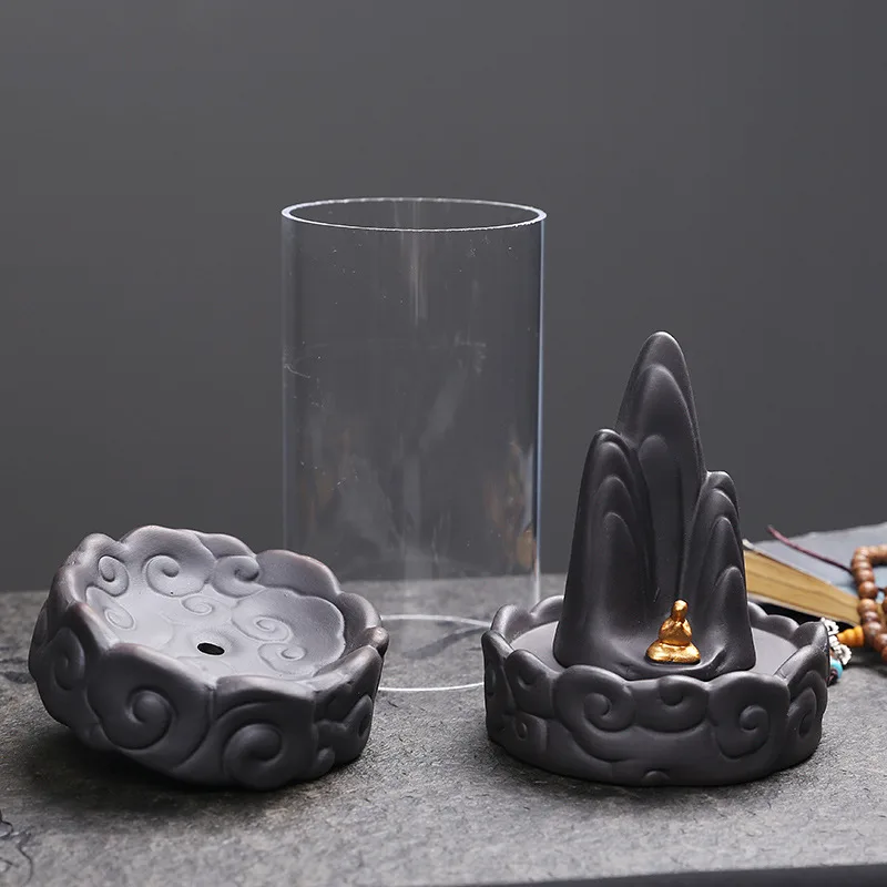 Mountain Backflow Incense Burner With Glass Shade