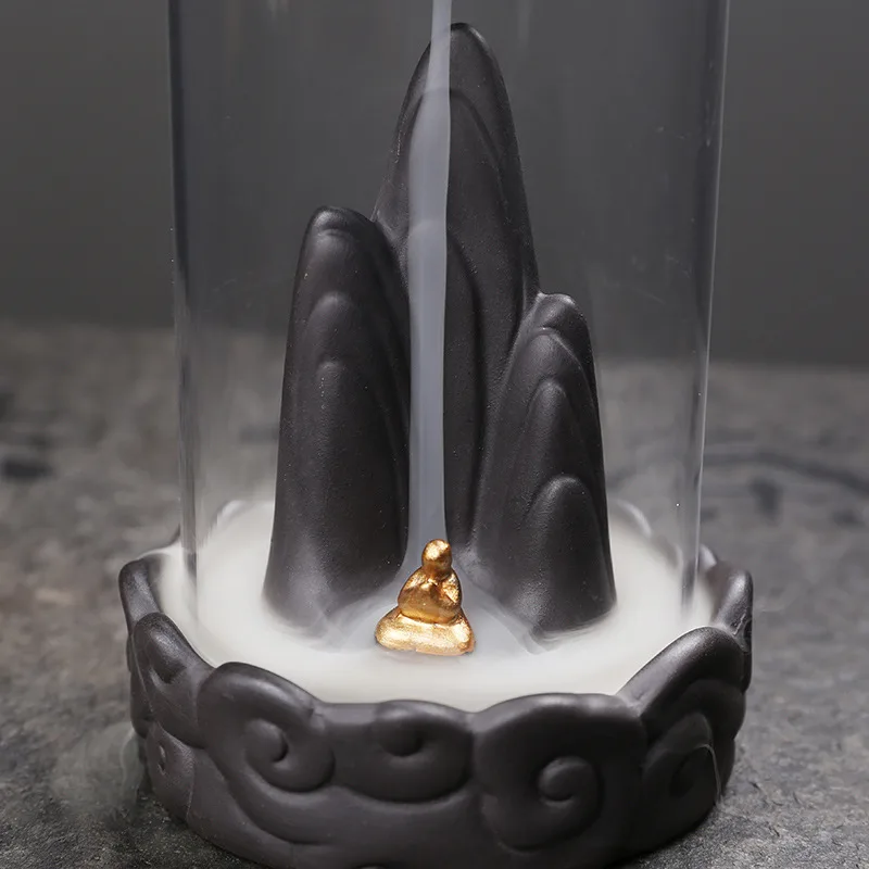 Mountain Backflow Incense Burner With Glass Shade