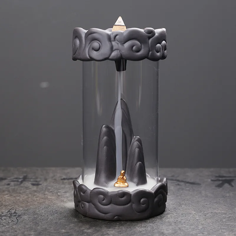 Mountain Backflow Incense Burner With Glass Shade
