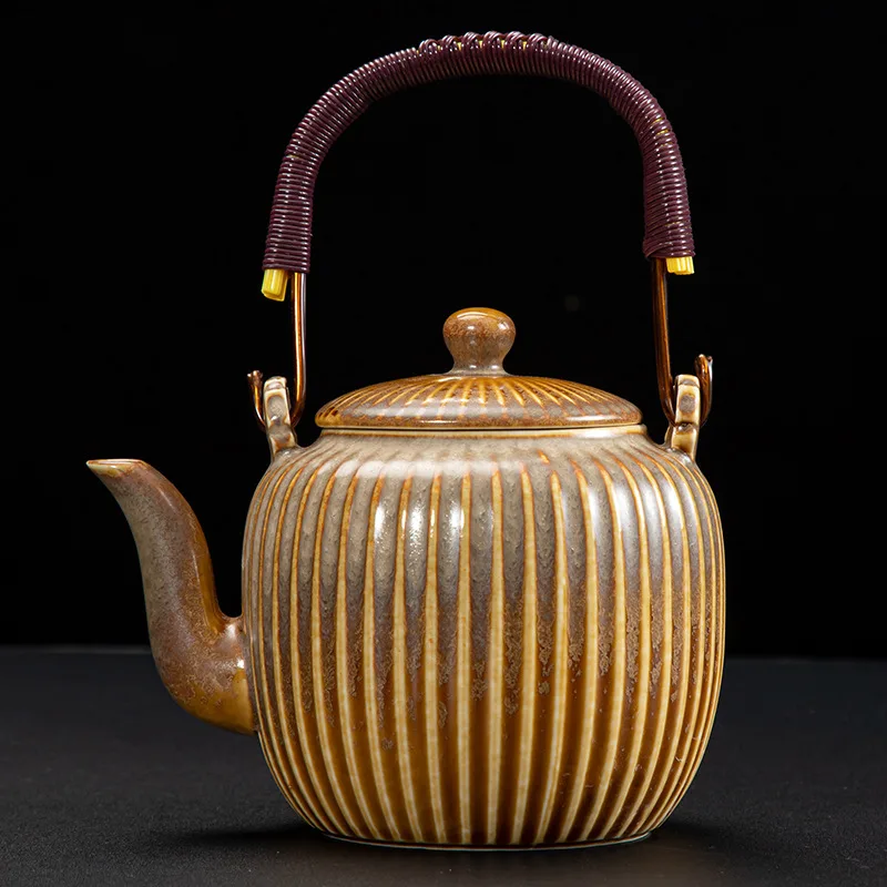Ribbed Ceramic Teapot With Ring Handle 760 Ml