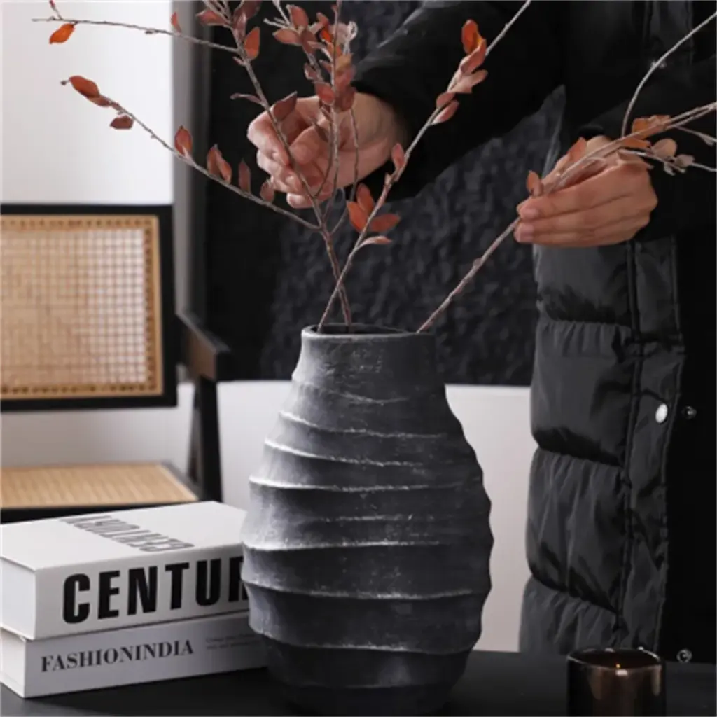 Ribbed Ceramic Vase With Layered Texture