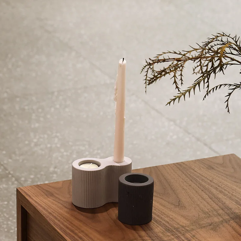 Ribbed Double Ceramic Candle Holder