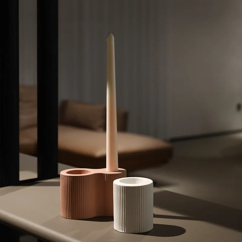 Ribbed Double Ceramic Candle Holder