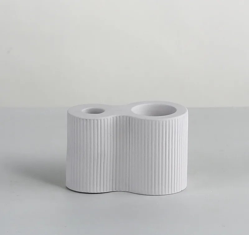 Ribbed Double Ceramic Candle Holder
