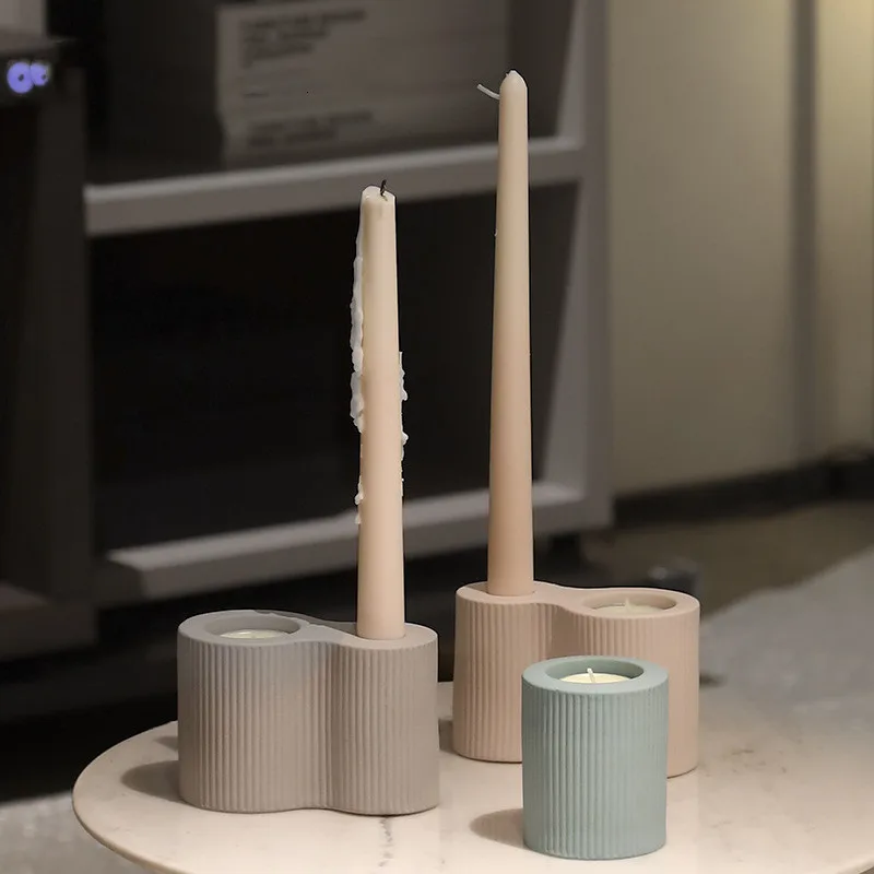 Ribbed Double Ceramic Candle Holder