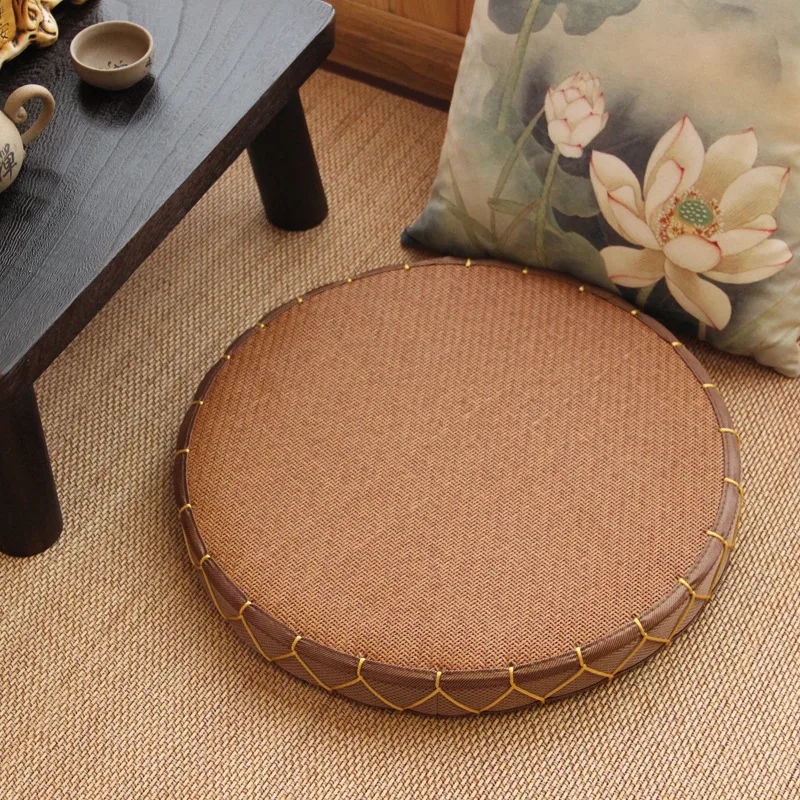 Round Straw Zabuton Floor Cushion For Meditation 45 Cm