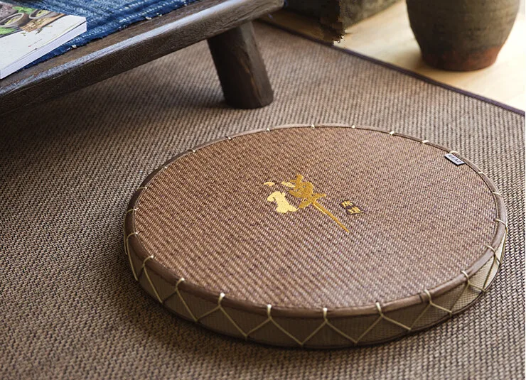 Round Straw Zabuton Floor Cushion For Meditation 45 Cm