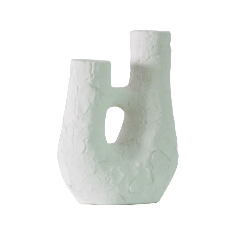Sculptural Twin Neck Ceramic Vase Stone Texture
