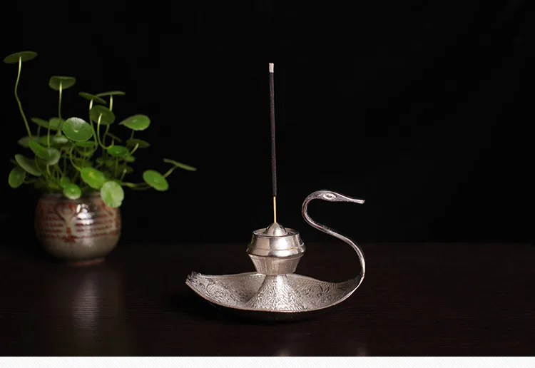 Silver Tone Swan Incense Stick Holder