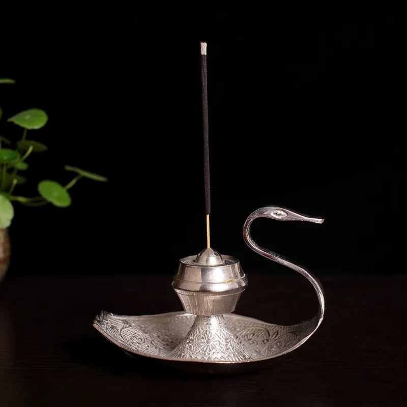 Silver Tone Swan Incense Stick Holder
