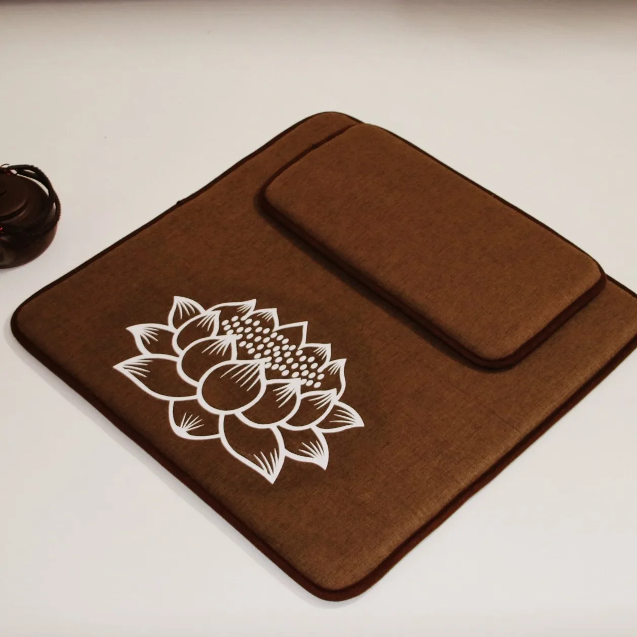 Square Linen Meditation Cushion With Lotus Embroidery