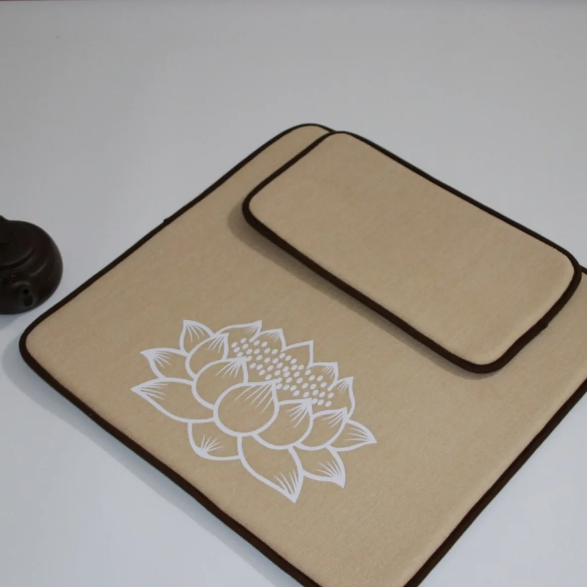 Square Linen Meditation Cushion With Lotus Embroidery