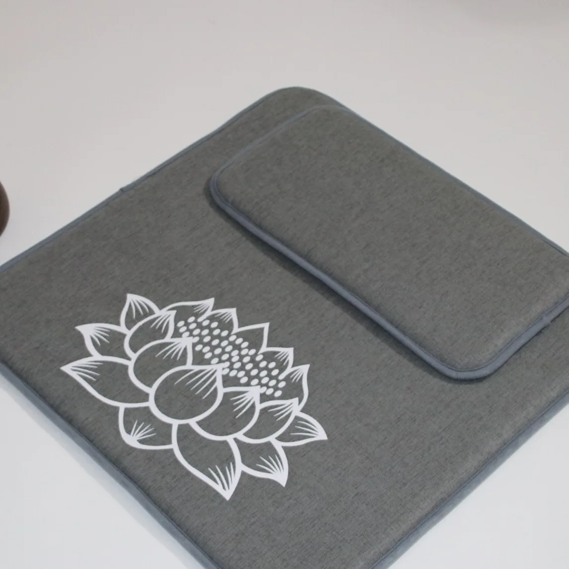 Square Linen Meditation Cushion With Lotus Embroidery