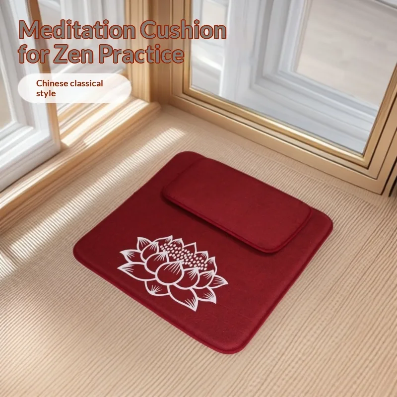 Square Linen Meditation Cushion With Lotus Embroidery