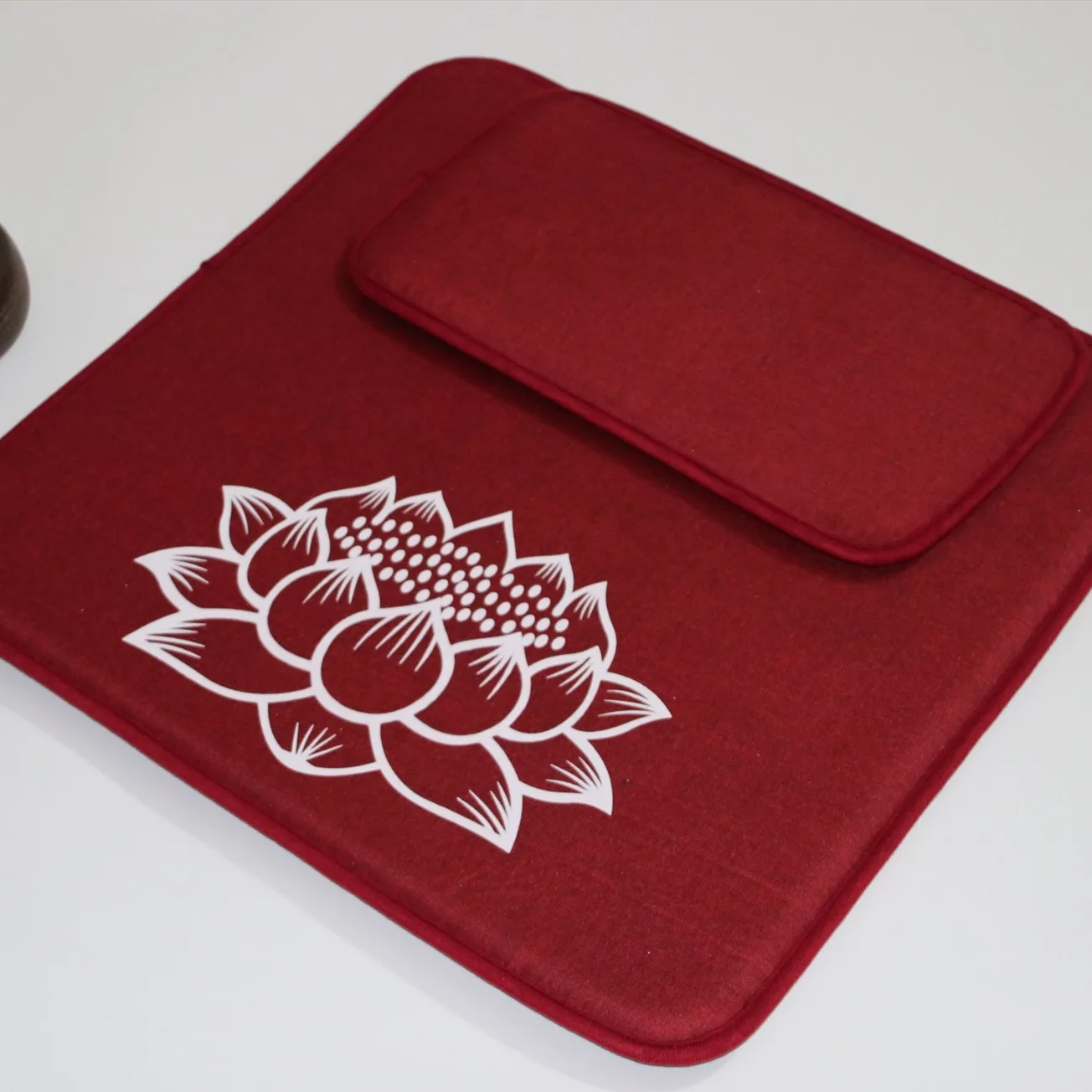 Square Linen Meditation Cushion With Lotus Embroidery