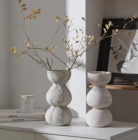 Stacked Pebble Ceramic Vase In Ivory
