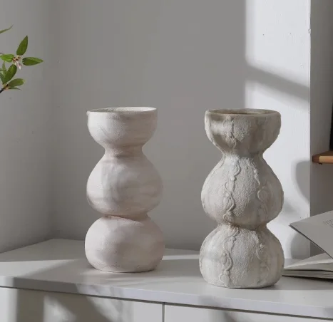 Stacked Pebble Ceramic Vase In Ivory