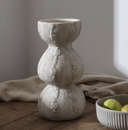 Stacked Pebble Ceramic Vase In Ivory