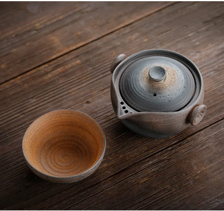 Stoneware Travel Tea Set One Pot And One Cup