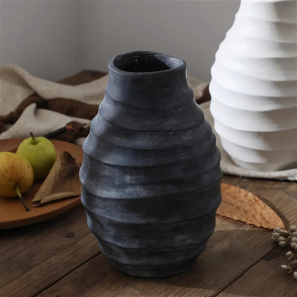 Textured Stoneware Look Ceramic Vase Black Or White