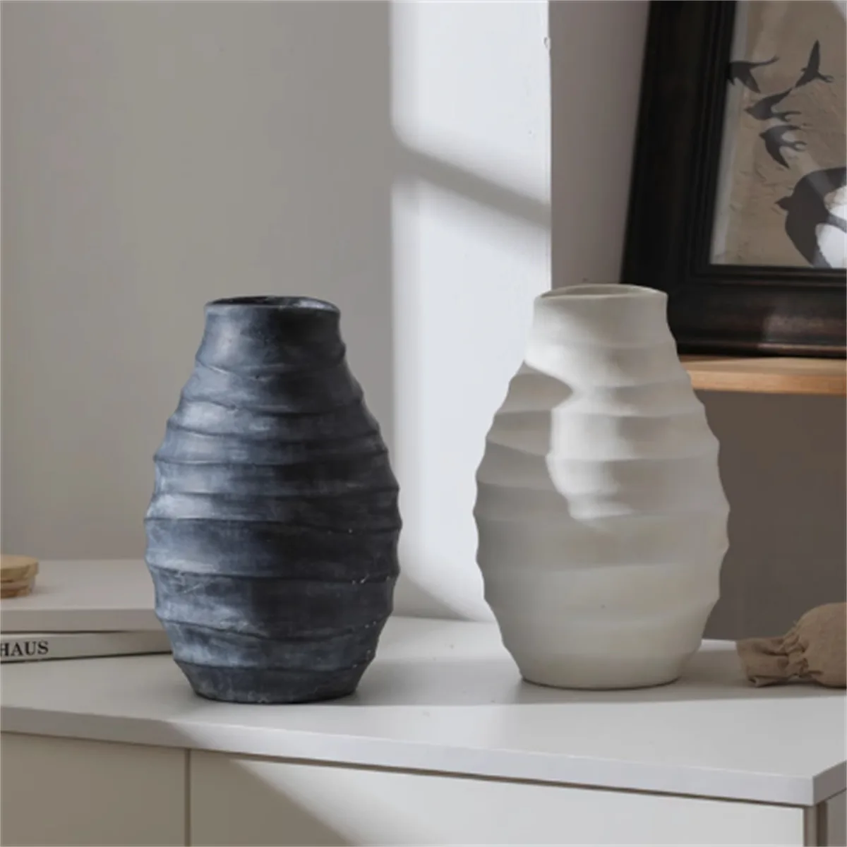 Textured Stoneware Look Ceramic Vase Black Or White