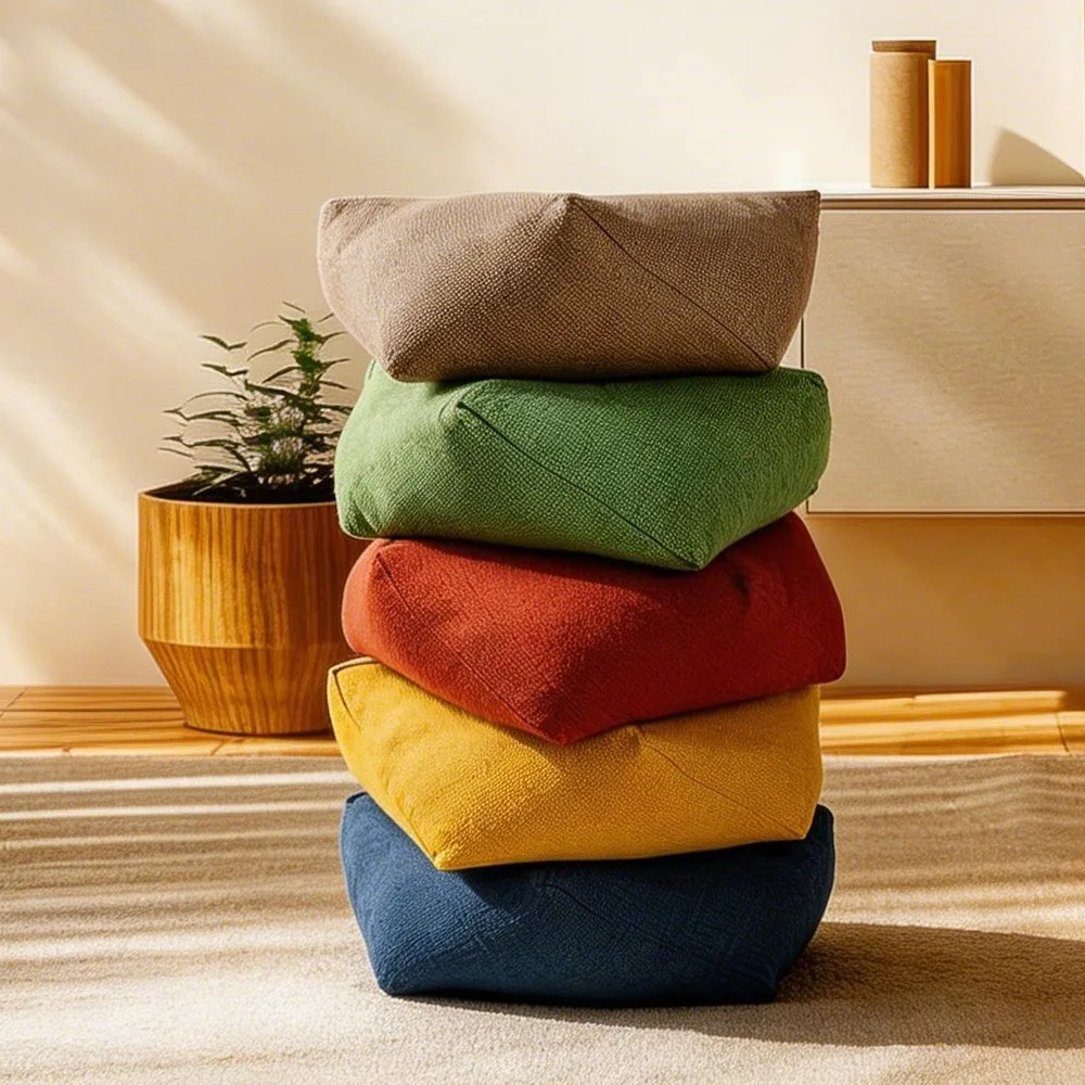 Tufted Square Floor Pouf Cushion Linen Look