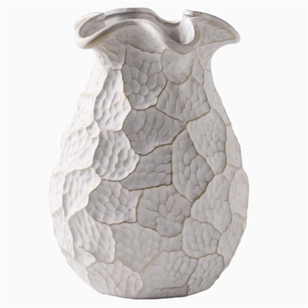Wabi Sabi Pebble Texture Ceramic Vase With Ruffled Rim